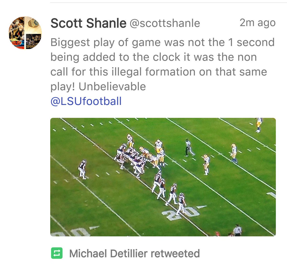 Macguyver_1914's tweet photo. This play cost LSU the game..

#LSUFootball #LSU #LSUvsTAMU https://t.co/8mjGs4MwM1