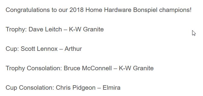 curlinggeek's tweet photo. Congratulations to our 2018 @home_hardware bonspiel champions! Our Trophy final went to an extra and was won with a sweet angle raise takeout by Team Leitch of @KWGranite https://t.co/CeVcVzdM0p https://t.co/Dsf3e8w7rL