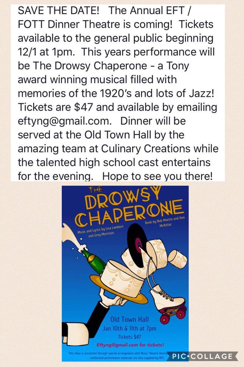 Dinner and a show for only $47? Yep! And you will be supporting our schools through EFT and FOTT! #TpsPrepares