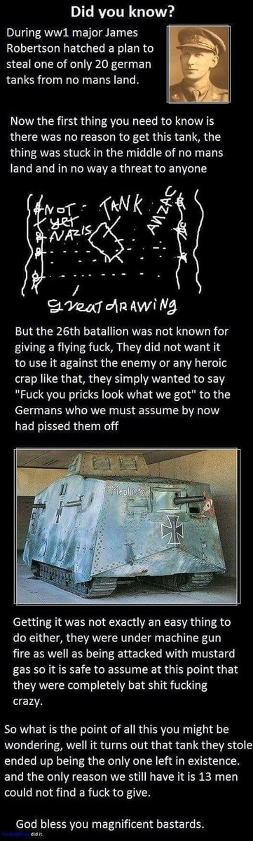 NiklasSundstro1's tweet photo. The story of how the world got its only surviving A7V tank, courtesy of some batshit crazy Australians. #HIST125008F18 https://t.co/9QR5Rmaq8A