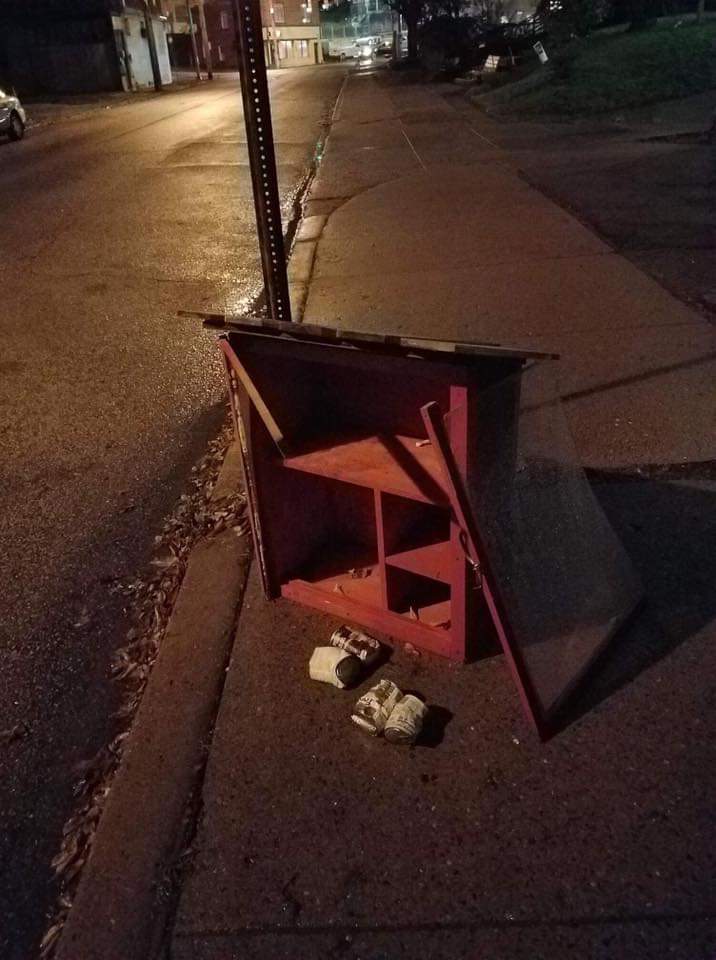 pghDSA's tweet photo. Our free community pantry was vandalized once again. This makes four separate incidents in less than a month.

This pantry provides food for families who are food insecure. This pantry provides soap, pet food, tampons, and other products for those in need. https://t.co/JPCKLS6Jpq