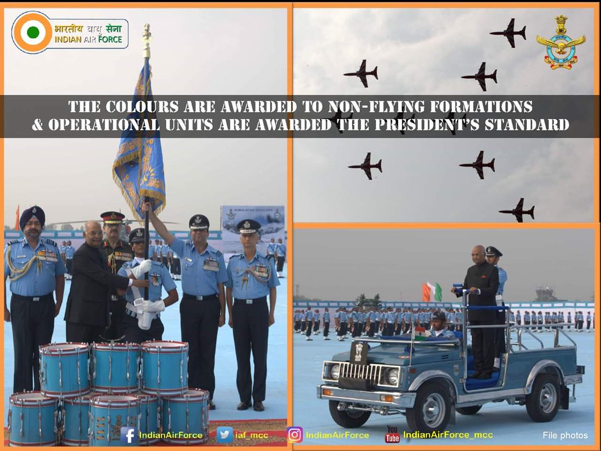 IAF_MCC's tweet photo. #DidYouKnow - The Colours are awarded to Non-Flying Formations & Operational units are awarded the Presidentโs Standard. The Standard or Colours are an acknowledgement of loyalty, courage & selfless service of the unit personnel. #PSP2018 https://t.co/5C72srjhKc
