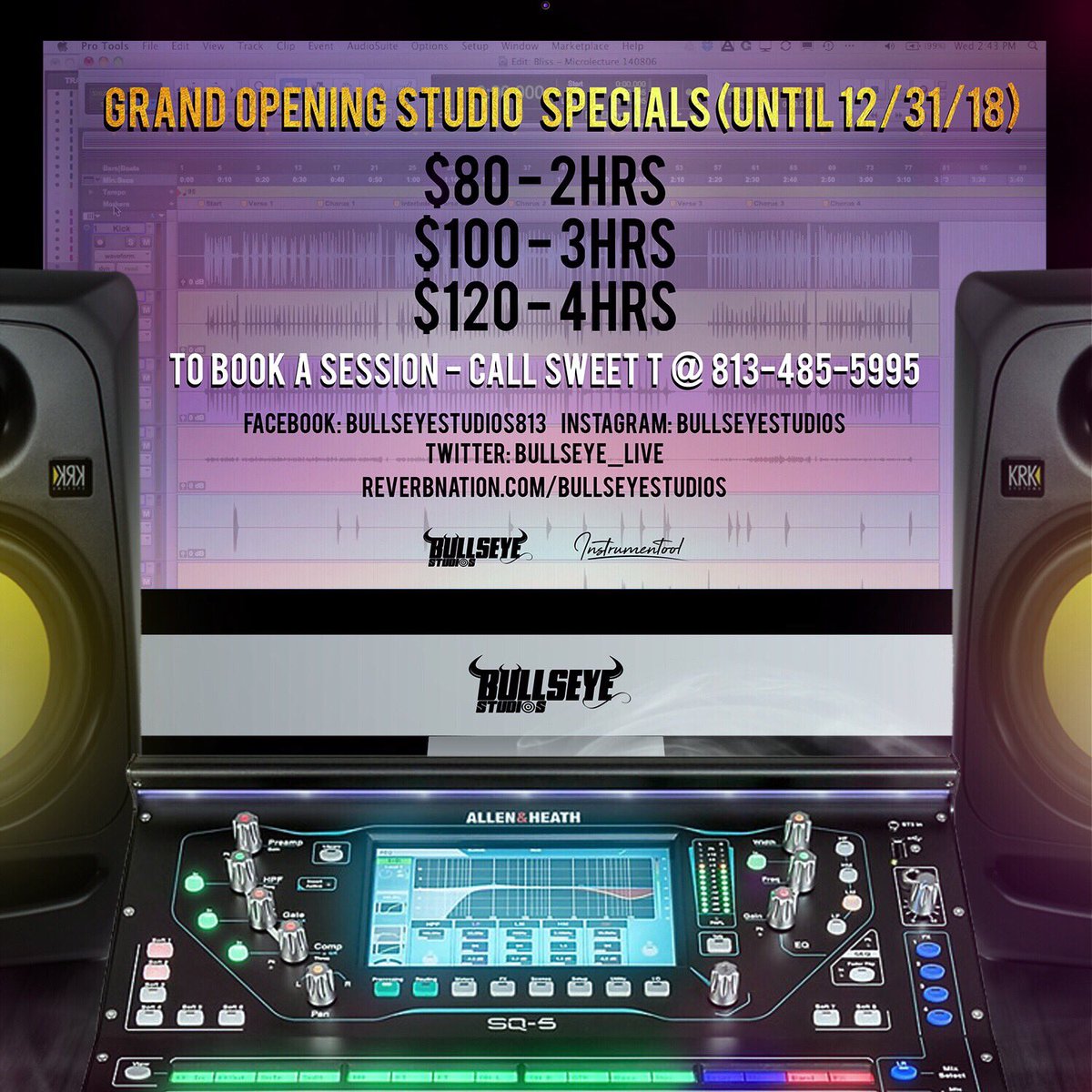 Bullseye_Live's tweet photo. #BookNow #StudioSession #StudioTime #Tampa #AppointmentOnly #BullseyeStudios #RecordingStudio #ToolOnDaBoards #ProTools #Apple #Production #Beats #Podcast #Photography #Graphics #Empire⁠ ⁠#BetThatRecords #BullsEyeLive #BluntSessions #GlowGangSouth #TampaWillWin #BetThat https://t.co/YUgvMBoF5g