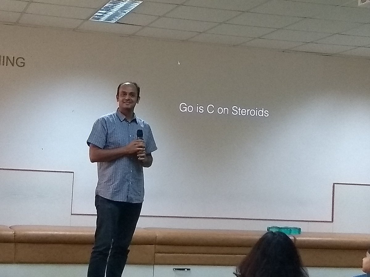 GirlsGolang's tweet image. Our keynote speaker @gautamrege says Go is C on Steroids #golanggirls #golsnggirlspune #golang