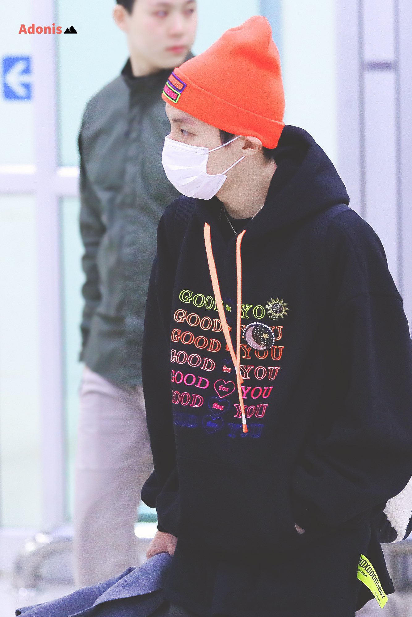 Irene Kim X He looks so freakin FLY in our hoodie beanie We gave him custom neon orange drawstrings instead of our neon green ones for a personal touch