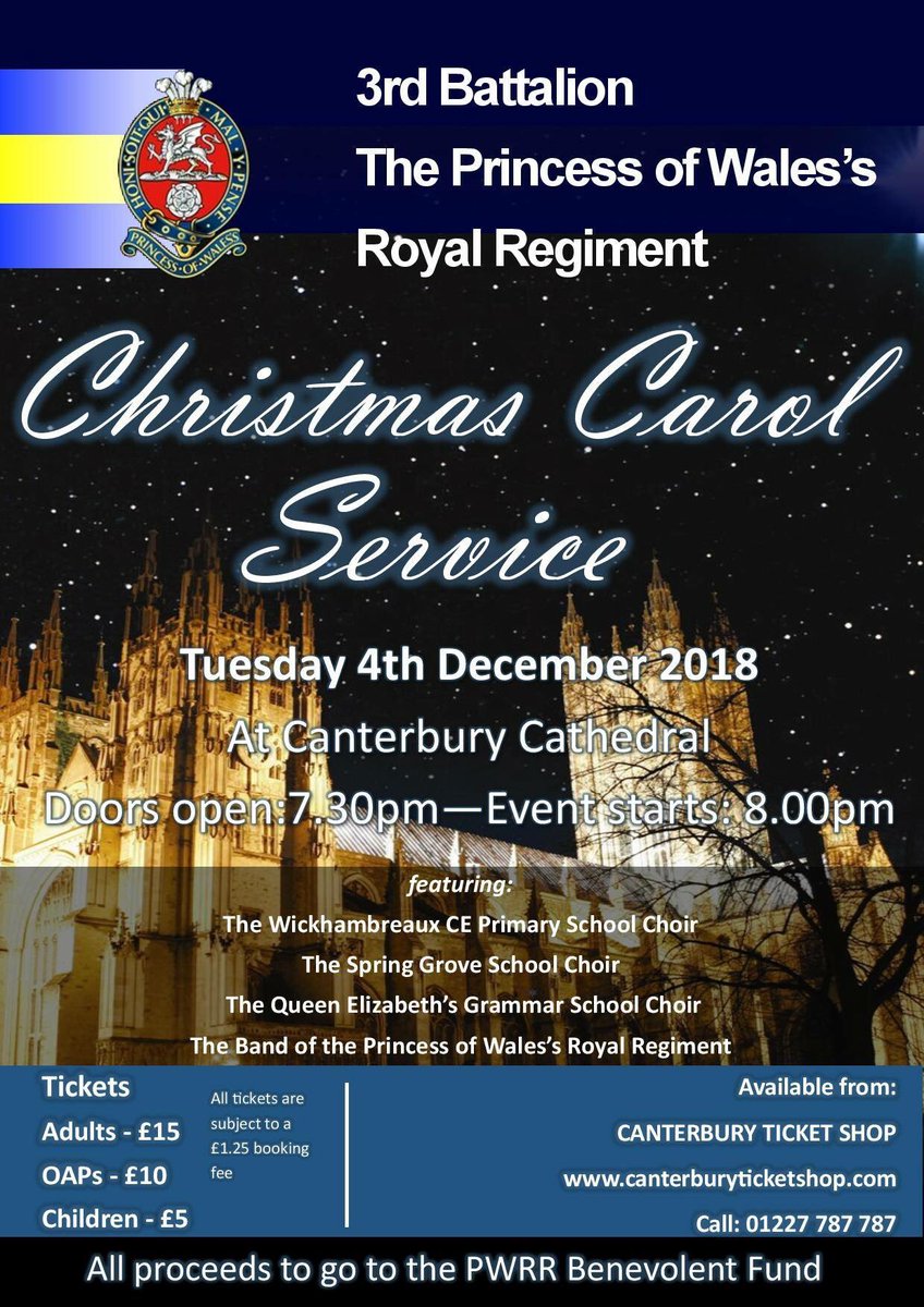 The annual <a href="/3pwrr/">3 PWRR - ‘The TIGERS’</a> Christmas Carol Service will take place at <a href="/No1Cathedral/">Canterbury Cathedral</a> on Tuesday 4th December, featuring <a href="/PWRRband/">PWRR Band</a> and local schools, it always proves to be a wonderful occasion. For tickets, visit ow.ly/ne5X50jM0JA
