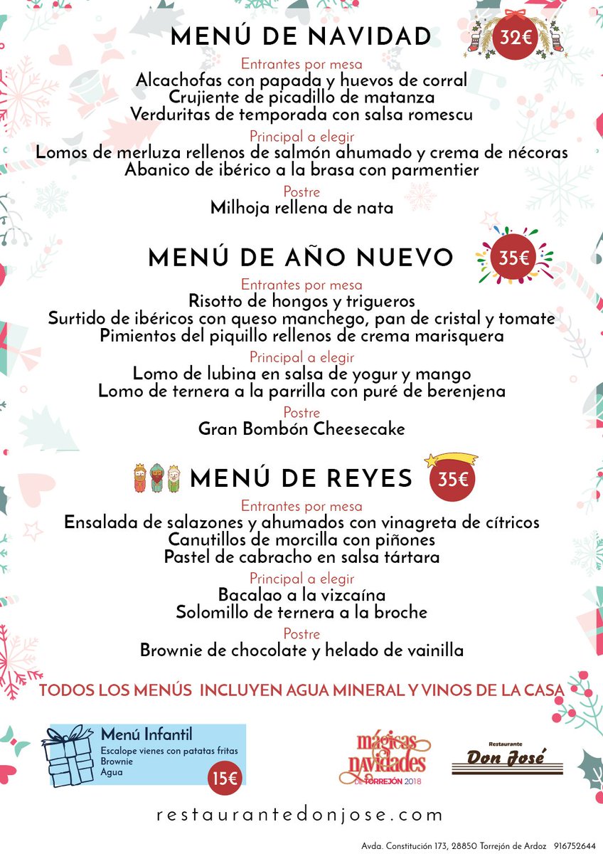 RestDonJose's tweet photo. Ya disponibles los menús especiales de 🎄Navidad, 🎉Año Nuevo y 👑Reyes. Eligenos para estos días tan especiales con la tranquilidad de que os sentiréis como en casa.

Date prisa y reserva tu mesa llamando al 91 675 26 44, las plazas son muy limitadas. 
https://t.co/Jlh9TUD6d0 https://t.co/qdmgXXXoQ4