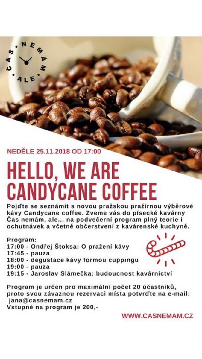 Dnes od 17:00 v písecké kavárně Čas nemám, ale... ochutnávka kávy a podvečerní program. Pár míst zbývá, přijďte za námi;)