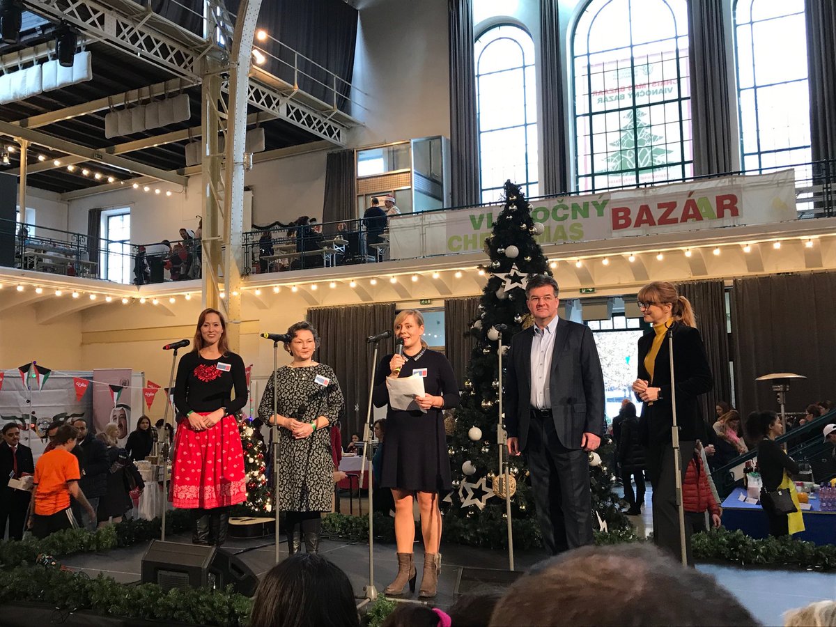 HelfriedCarl's tweet photo. Opening of annual #IWCB Christmas charity bazar in Bratislava by FM ⁦@MiroslavLajcak⁩. As usual huge interest in Austrian stand. https://t.co/bYQCRUk2rz