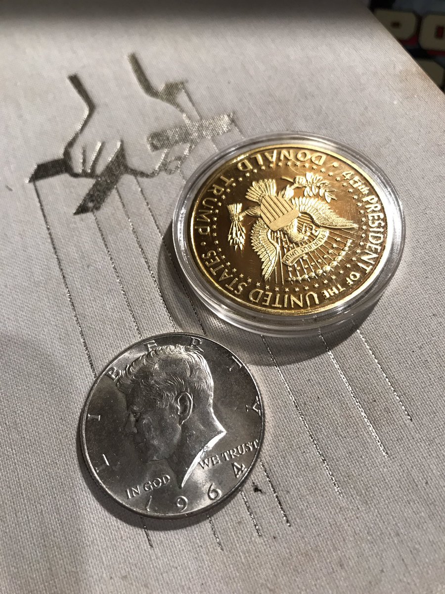 TiMEoFPoSTiNG's tweet photo. At a #AntiquesStore today,
I saw--to my wonder & disgust--that there is a #trumpCoin.
I justify having got it
by contrast with
❗️ALSO❗️
lucking into a #c1964
#KennedySilverHalfDollar,
in💯pure silver.
1 year past🔫Dallas
For💲5️⃣<cuz📉Silver is low rn
#numismatic #AmericanCoins https://t.co/hfVNaciQwr