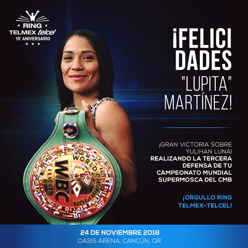¡Muchas felicidades🎉🎖️ a nuestra becaria #LupitaMartínez! por mantener la defensa 🏆✨ del campeonato mundial supermosca del CMB. 🥊🥊🥊 En Ring Telmex-Telcel estamos muy orgullosos de ti. 😉👊👊

<a href="/royherrboxing/">Rogelio Herrera E.</a> #RingTelmexTelcel facebook.com/RINGTELMEXTELC…