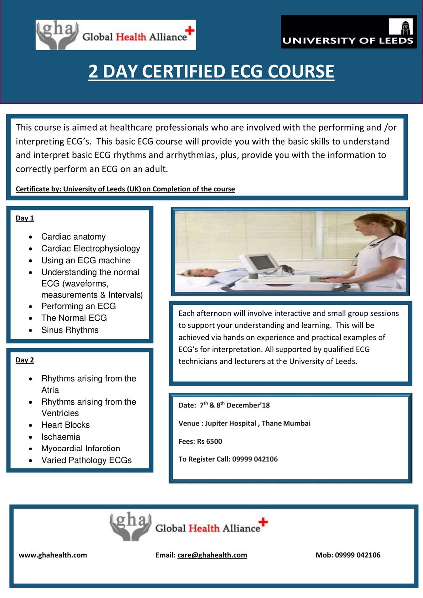 Jatin57246650's tweet photo. U.Ks Top Certified 2 Day ECG Course comes to India!!
Date:  7th &amp; 8th December’18
Venue : Jupiter Hospital , Thane Mumbai
To Register : Call : 9999042106
https://t.co/tfvhswxC7y
#GHAIND #GHAUK #GlobalHealthAlliance #2ECG #rajaynarain #nurses #Mumbai #JupiterHospital #Cardiology https://t.co/Ur9TRtivFy