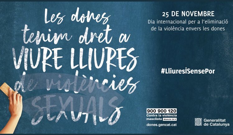 Pel dret de les dones a viure lliures i sense por. Violència zero. Avui i sempre. #25N, Dia internacional per a l'eliminació de la violència envers dones. Dia també, d’un record cap a totes les víctimes. #DiaContralaViolènciaMasclista
#LliuresISensePor <a href="/icdones/">Institut Català de les Dones</a>
