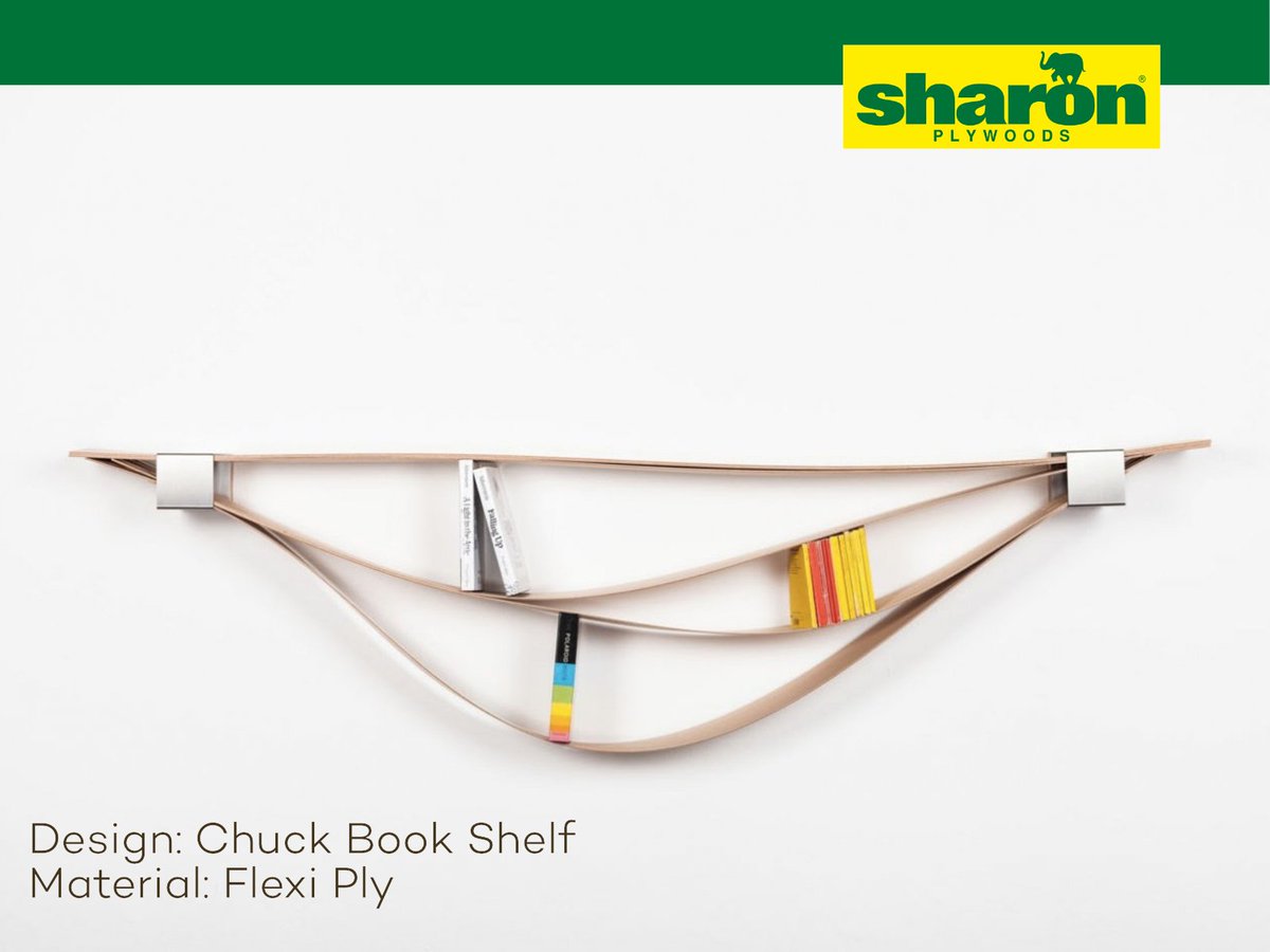 SharonPlyIndia's tweet photo. Flexiply is composed of layers of thin plies and will bend into various 'curved' shapes The "Chuck" bookshelf consists of boards that bend according to weights, sizes and shapes of objects placed on them. #Flexiply #DesignIdeas #HomeDecor #BookShelfDesign #DecorTips #WoodenDecor https://t.co/xqY7EJToxW