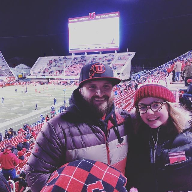 Kentrock's tweet photo. Wow! What. A. Game. #goutes @utahfootball @mckellechristine ‘s first ever rivalry game. #luckycharm ? Thanks to @crockettpartyoffive holding down the fort. https://t.co/DePd8yK5oc https://t.co/CAz0eEFPqu