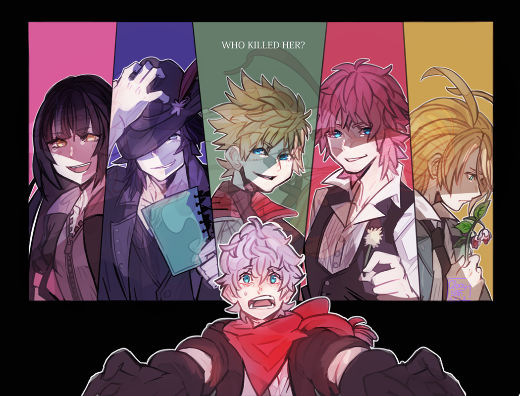 qbaysan's tweet photo. The Strelitzia case suspects, with Detective Ephemera. https://t.co/q7B1n7Ybtq