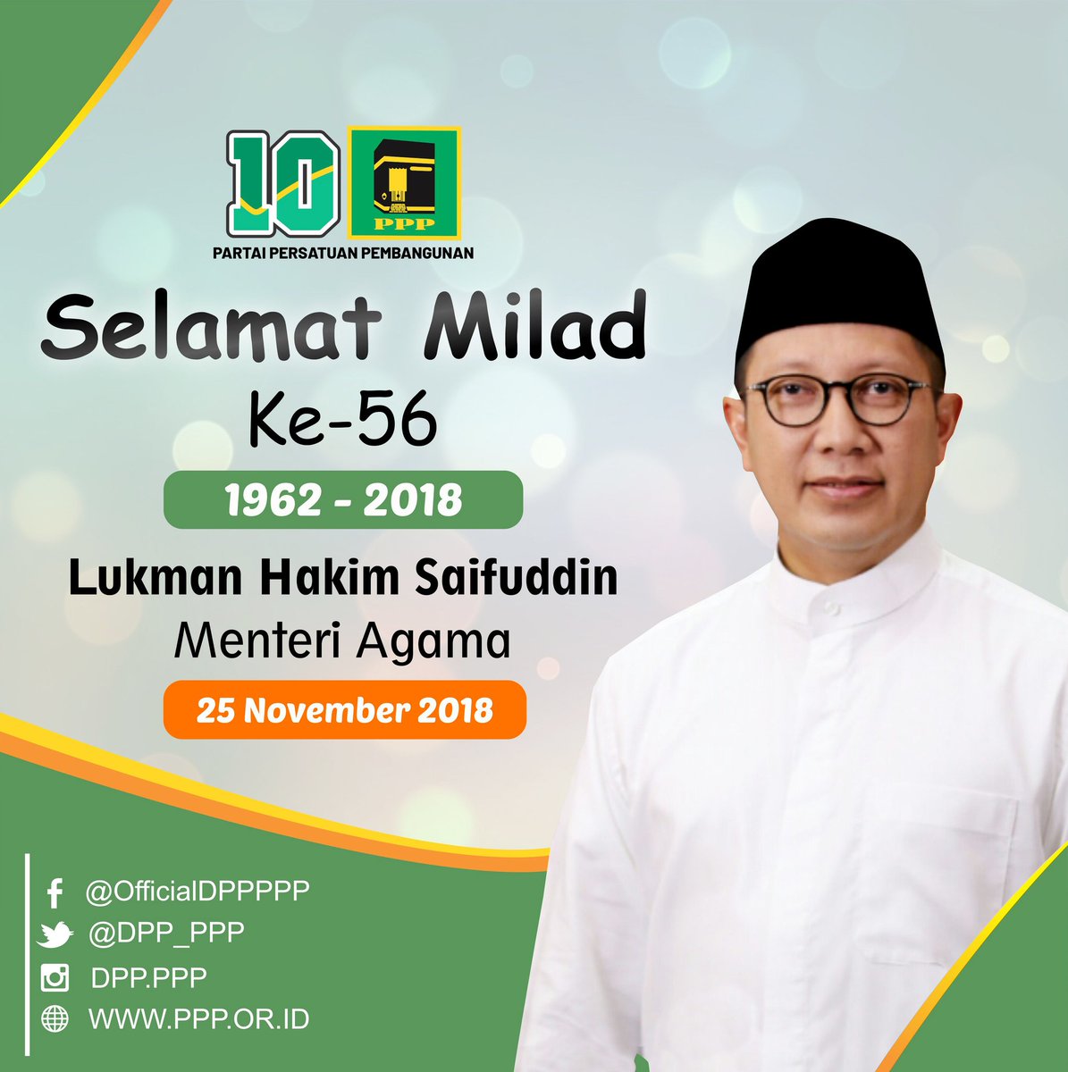DPP_PPP's tweet photo. كل عام وأنتم بخير 
ميلادكم سعيد
Selamat ulang tahun Pak Menag @lukmansaifuddin ke-56
Semoga semakin berkah hidupnya dan semakin bermanfaat untuk Bangsa dan Negara. Amin.

#MiladMenag #LukmanHakim #PPP10Sempurna https://t.co/fHYG0woRI5