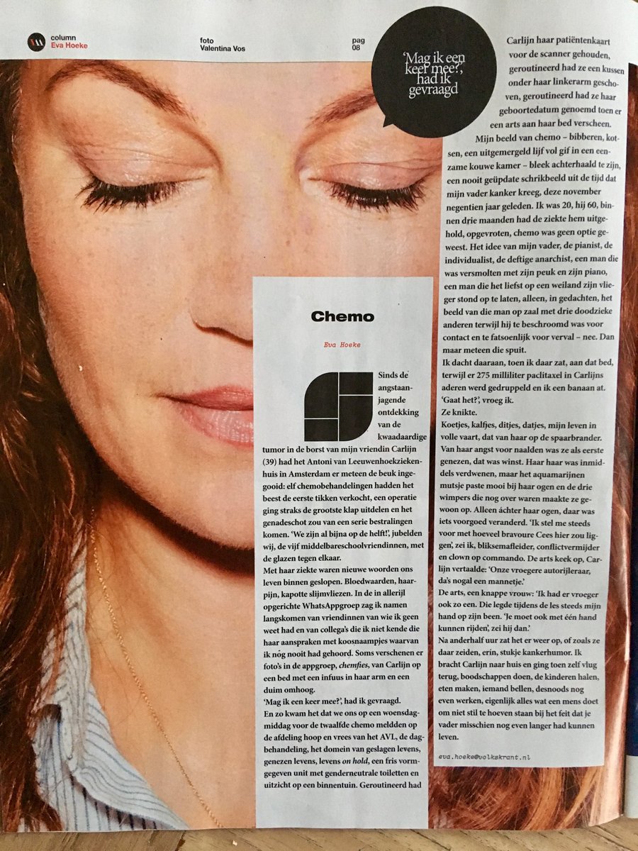 Eva Hoeke (@evahoeke) on Twitter photo “Chemo,” mijn nieuwe column in <a href="/volkskrantmag/">Volkskrant Magazine</a> (en dat in hun jaarlijkse feestnummer, oh joy) “Chemo,” mijn nieuwe column in <a href="/volkskrantmag/">Volkskrant Magazine</a> (en dat in hun jaarlijkse feestnummer, oh joy)