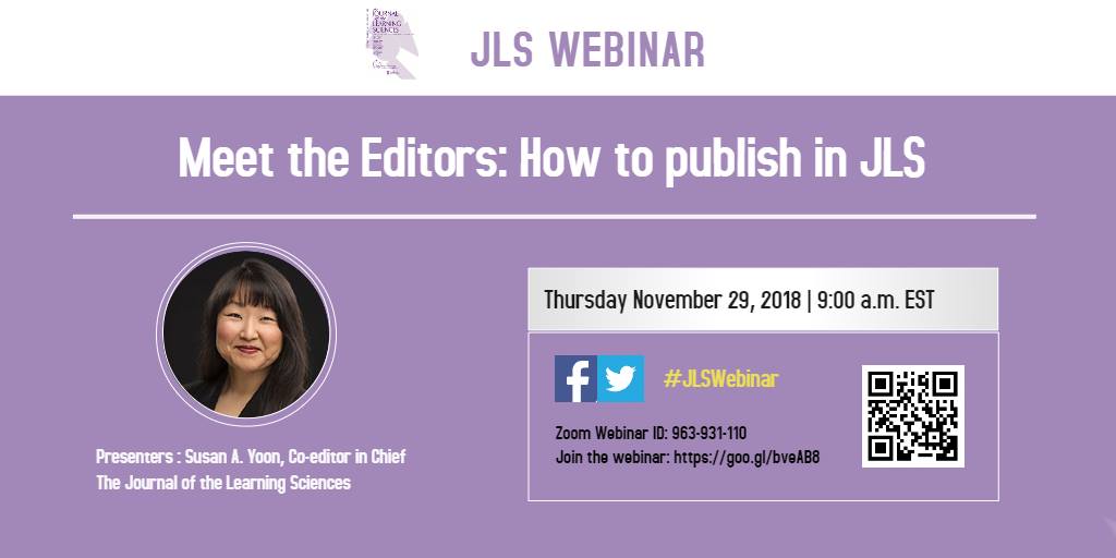 JLearnSciences's tweet photo. You still have time to register for our second “Meet the Editors” webinar with information and insights on publishing in JLS! https://t.co/pEhb0d0fOo If you have any questions that you think the webinar should address, please send them to kunliu@dple.edu.hku.hk. #JLSWebinar https://t.co/1eoYBplsPL