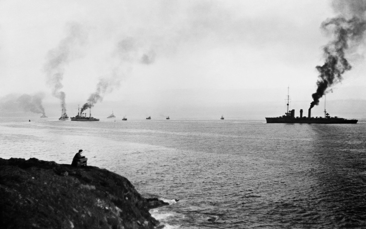Upon confirmation the German fleet's guns have been disabled by removing their breech blocks, the ships are escorted to Scapa Flow (Pictured: light cruisers SMS Emden, SMS Frankfurt, SMS Bremse)