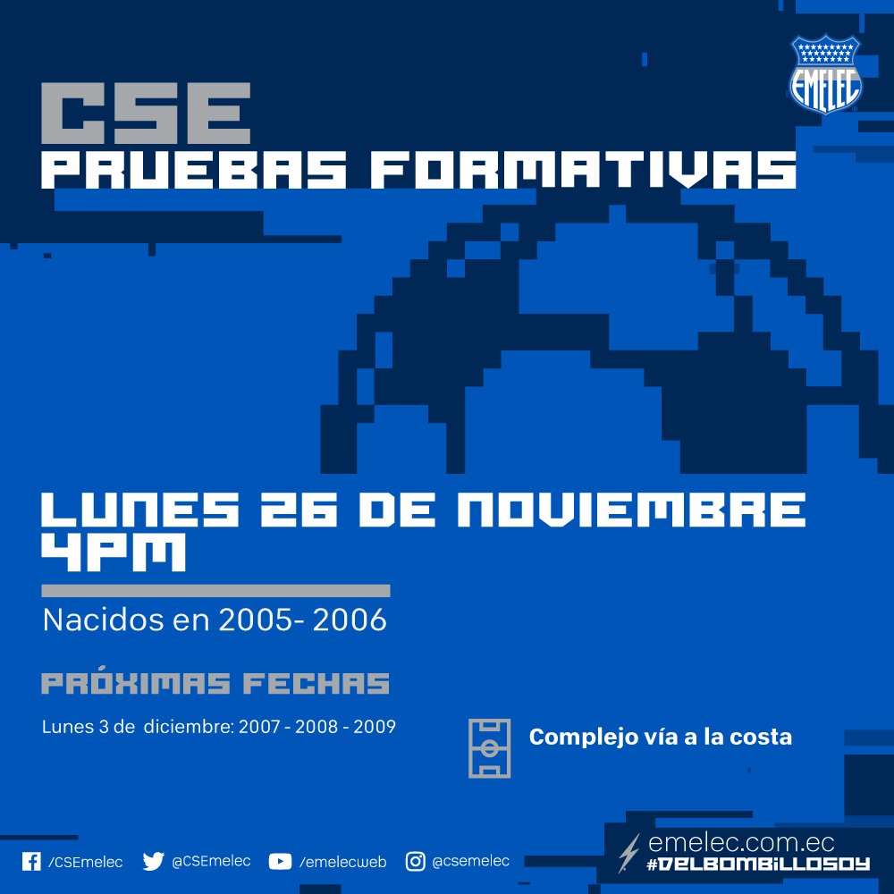 CSEmelec's tweet photo. MAÑANA se realizarán las pruebas para ingresar a las formativas del mes de noviembre, categorías 2005-2006. #FormativasCSE ⚡️⚽️ https://t.co/w8tmGngGly