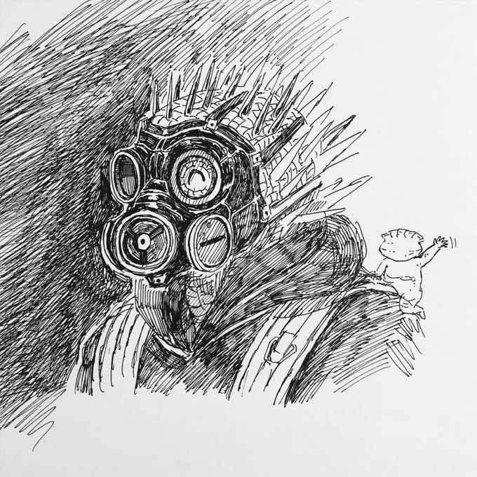 すこぶる体調が悪かったのだけど良くなってきたのでドロヘドロ最終巻をようやく読んだ!最後まで面白かった〜
テンション上がってガサガサ絵まで描いた。 