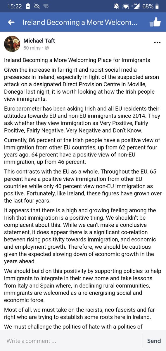 Some important context worth noting from Michael Taft. Support and welcome around immigration to Ireland has been growing consistently. In the midst of austerity, Irish people have increasing welcomed immigration generally and support for providing protection for asylum likewise.