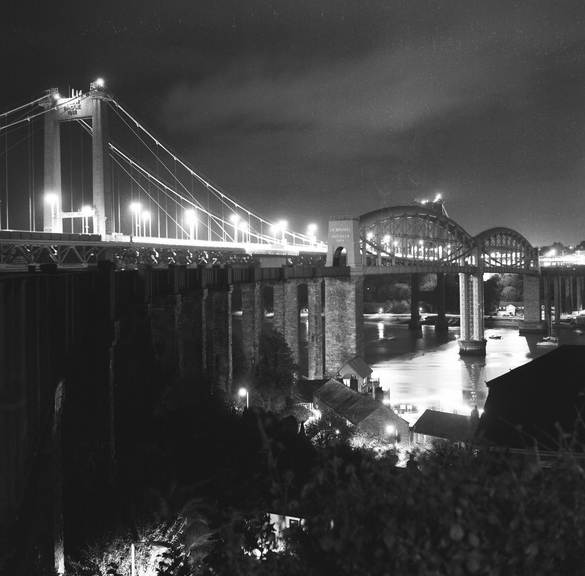 Taken on Robert's @bobbob82975216 Yashica Mat124G. FP4 - 120 Roll Film.  The bridges from Saltash Railway Station.  F5.6- 73 secs. #oscc_plym #soperfectimages
