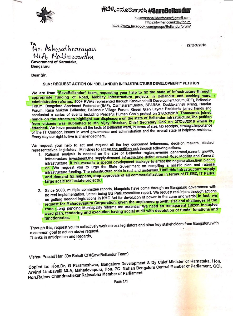 kdevforum's tweet photo. Hon.@drashwathcn,we request your support to #SaveBellandur #SaveITCorridor through:1)Release of #SpecialPackage for Infrastructure Development & ask given to @csogok @BBMP_MAYOR @BBMPCOMM 2)Drive #BSPatilCommittee recommended #BBMPReforms as needed @DrParameshwara @hd_kumaraswamy https://t.co/6Ytc68EJjF