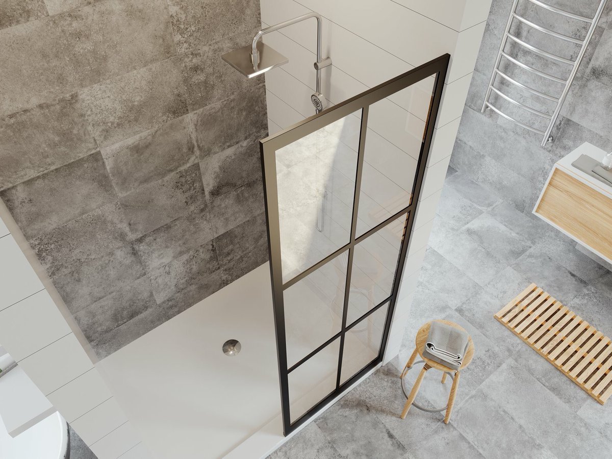 Take your bath design to the next level with the Gridscape door. Made with exterior-only anodized aluminum grid, the single pane of glass on the inside ensures easy cleaning.