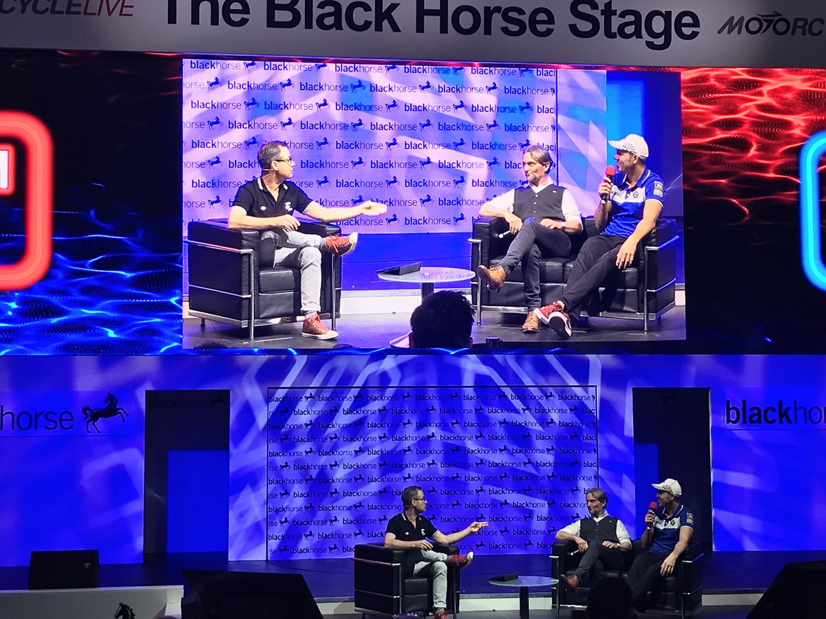 motorcyclelive's tweet photo. Starting the day off on the Black Horse Main Stage is Whit Talks with @carlfogarty and @peterhickman60 #MotorcycleLive #AskWhit https://t.co/Z0nMlKNyLP