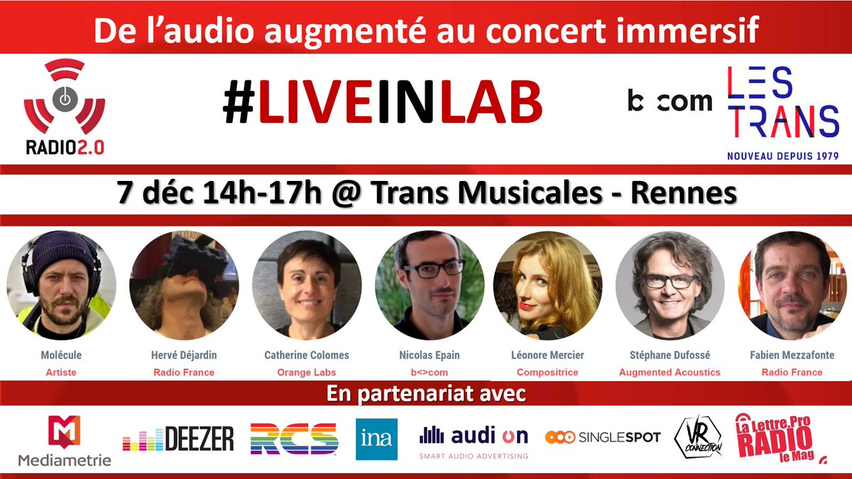 Radio_20's tweet photo. [De l'Audio Augmenté aux concerts immersifs] RDV aux @TransMusicales le 7 déc 14h pour le #Makingoff du concert de #Molecule en #SonSpatialisé au @RexClub avec @fipradio https://t.co/pQaELdmUOA 
+ débat webinar #LiveinLab démos #SonBinaural 
info/inscrip. https://t.co/kLD4VUav5K https://t.co/K9xkQMhr7n