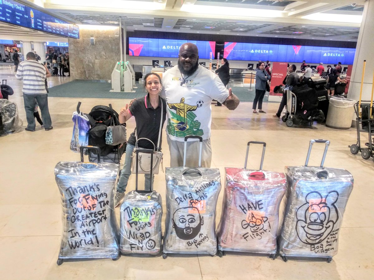 wrapnfly's tweet photo. Thank you for using our luggage wrapping service nice family flying back to Brazil on Delta airlines thank you for flying out of the world's greatest airport lando International Airport. https://t.co/Da4kNitEzz