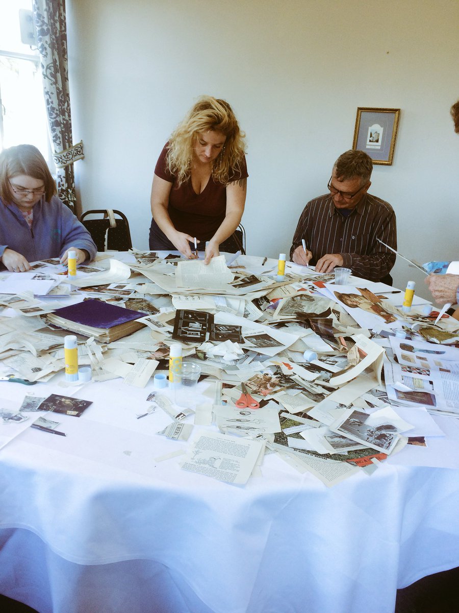 cocopofest's tweet photo. Andrew Lanyon’s workshop at the Falmouth Hotel - creating our own books and narratives out of scrap materials and old books! https://t.co/t3RFNvAMHR