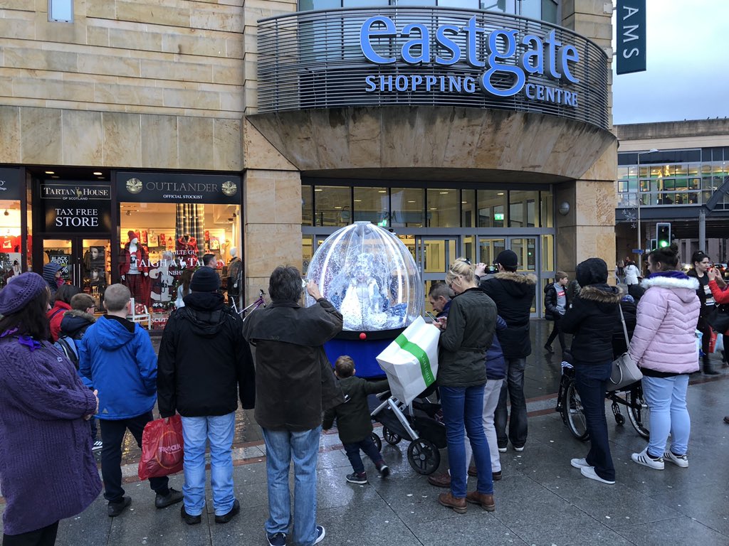 theshowglobe's tweet photo. We’re back for a second day at Eastgate Shopping Centre #Inverness today’s showtimes are 12-12.30, 1.30-2 &amp; 3-3.30pm #christmasentertainment #christmasshopping #livingsnowglobe #snowglobe #roamingact https://t.co/Whcz68qRP5