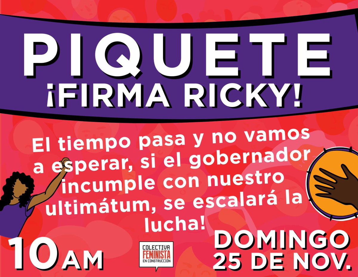 ColeFeminista's tweet photo. Hoy, ✊🏿Día de No Más Violencia Contra las Mujeres✊🏾, habrá PIQUETE a las 10AM en el Plantón Feminista.

Todas le exigiremos a @ricardorossello que firme la Orden Ejecutiva para comenzar a construir un país más seguro para todas.

#FirmaRicky #PlantonFeminista https://t.co/SeH5ydq7OY