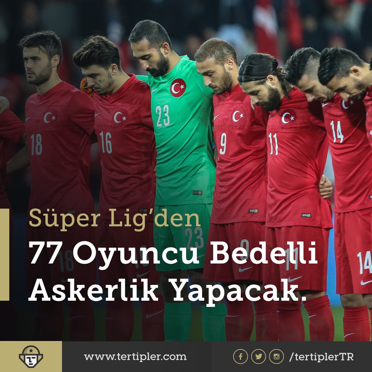 Spor Toto Süper Lig'den 77 futbolcu, bedelli askerlikten faydalanacak.

1. TFF 3. Lig: 361 futbolcu 
2. TFF 2. Lig: 299 
3. Spor Toto 1. Lig: 116 
4. Spor Toto Süper Lig: 77 

#bedelliaskerlik #asker #tertip #futbolcu #süperlig #tff #tertipler #futbol <a href="/tertiplerTR/">Tertipler</a>