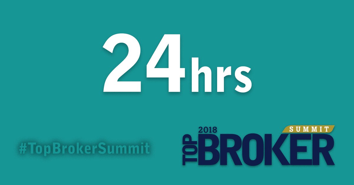There are 24 hours remaining until #TopBrokerSummit and we are very excited! On-site registration will be available. See you there!