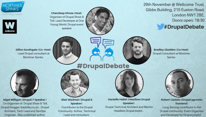 WeAreSpinks's tweet photo. Not long left to grab your seat for our first ever #DrupalDebate, in partnership with #DrupalShowandTell. Come along to @wellcometrust to learn more about Drupal, reconnect with friends, and network with some of the best talent in London.
Don't miss out: https://t.co/3XJUG8Kg88 https://t.co/mVvFj9EZWC