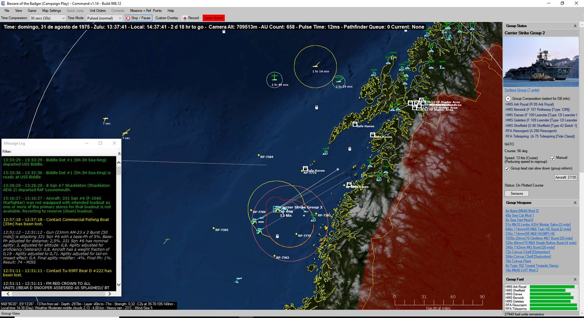 waldemarne's tweet photo. Evitando la invasion soviética en el escenario #BewareOfTheBadger de la campaña #NorthernInferno de #CMANO
Hay que gestionar bien los recursos porque las oleadas de aviones y el acoso de los destructores es continuo. https://t.co/KIRDdje0e7