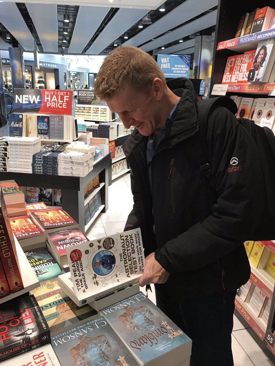 astro_timpeake's tweet photo. Anyone in Heathrow T2, I’ve just signed a few #AstronautSelectionTestBook in @WHSmith. Buy 1 get 1 half price &amp; proceeds to @PrincesTrust...what are you waiting for ;) https://t.co/NLekDWlssD
