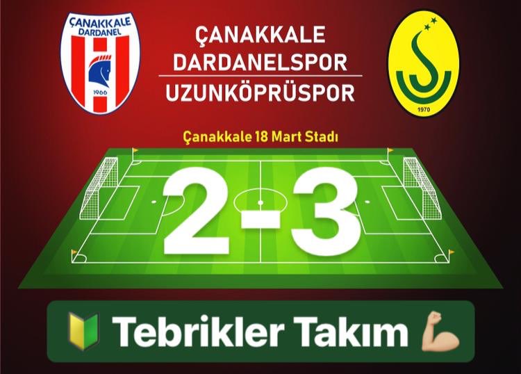 MAÇ SONUCU :
Ç.DARDANEL : 2
UZUNKÖPRÜSPOR : 3
🔰 Tebrikler Takım 💪🏼