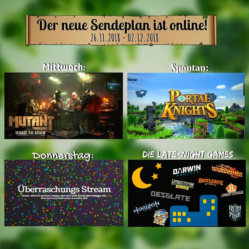 BrokkoIi_'s tweet photo. Ich lege den Sendeplan im Angriffsmodus! 🃏
--
Mittwoch: Mutant Year Zero - ca. 18 Uhr 🐻
Donnerstag: Überraschungs Stream - ca. 18 Uhr 🎊
Spontan: Portal Knights mit prisma98 🌀
--
@wOOtiTv @flitch_tv @VoRsIcHt_ZiCkE @SSG_Offiziell @StudentChef22 @LordMaxxe @Dante1LP @g_koeln https://t.co/rmg3mzUTfo