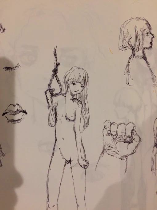 また過去のものを。
休日は娘がいるので絵が進まないです('・ω・`)
でも家族との時間も大事にしたいので、いいのです。ゆっくり時間をかけて納得のいく絵本を作りましょう(・ω・)!
童話だったり、首吊りだったり、裸だったり。病んでるなー('・ω・`)笑
お尻は大きい方が好みです 