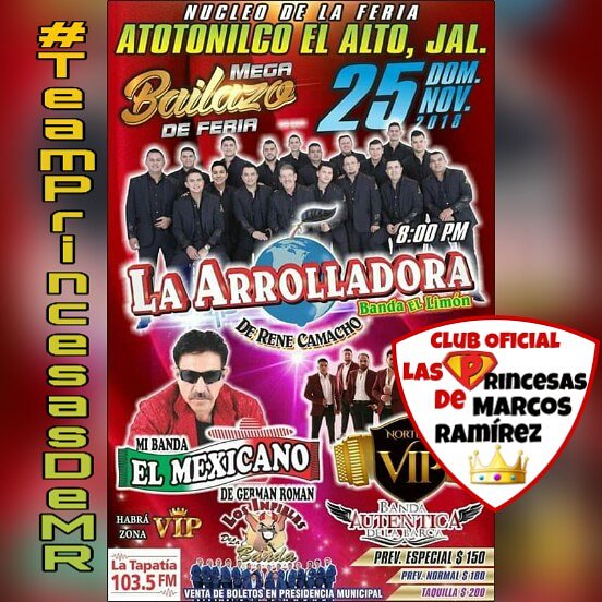 KarlaJim17's tweet photo. Hoy Atotonilco El Alto, Jalisco vibrará y gozará con los éxitos de la única e inigualable @Arrolladora 🍋 Ven y Se Parte del Tour Calidad y Cantidad 💃 Vive está gran experiencia ¡Prohibido Faltar! @marcos_abl 🐎 @PrincesasDMR @MIGUELCOBAS
#TeamPrincesasDeMR 👑
#PasionABL 💚 https://t.co/VfGGpy7UNi