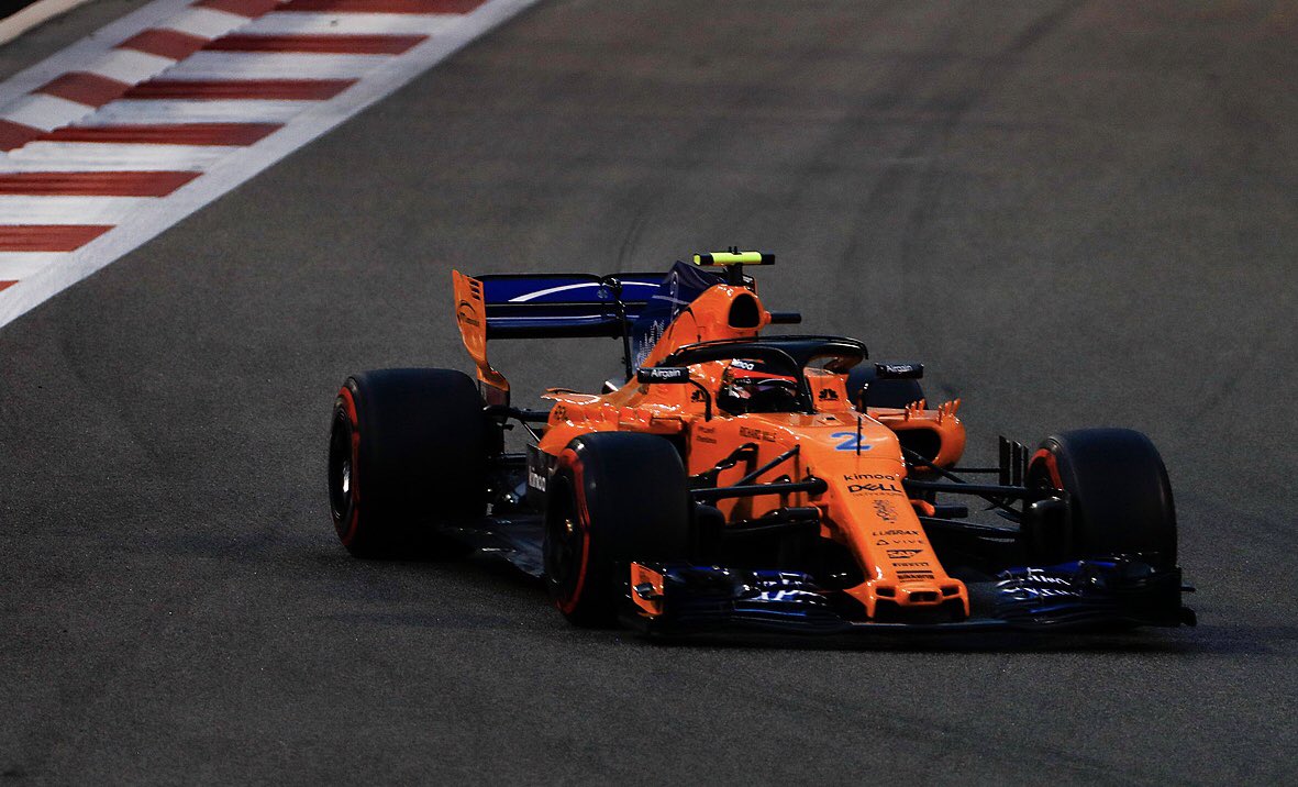 McLarenF1's tweet photo. Fernando’s up to P11 at the #AbuDhabiGP, with Stoffel in P15. We’re 12 laps in here at @ymcofficial, where the sun has almost set on this twilight race. 🌅 https://t.co/HKVGmA7Mef