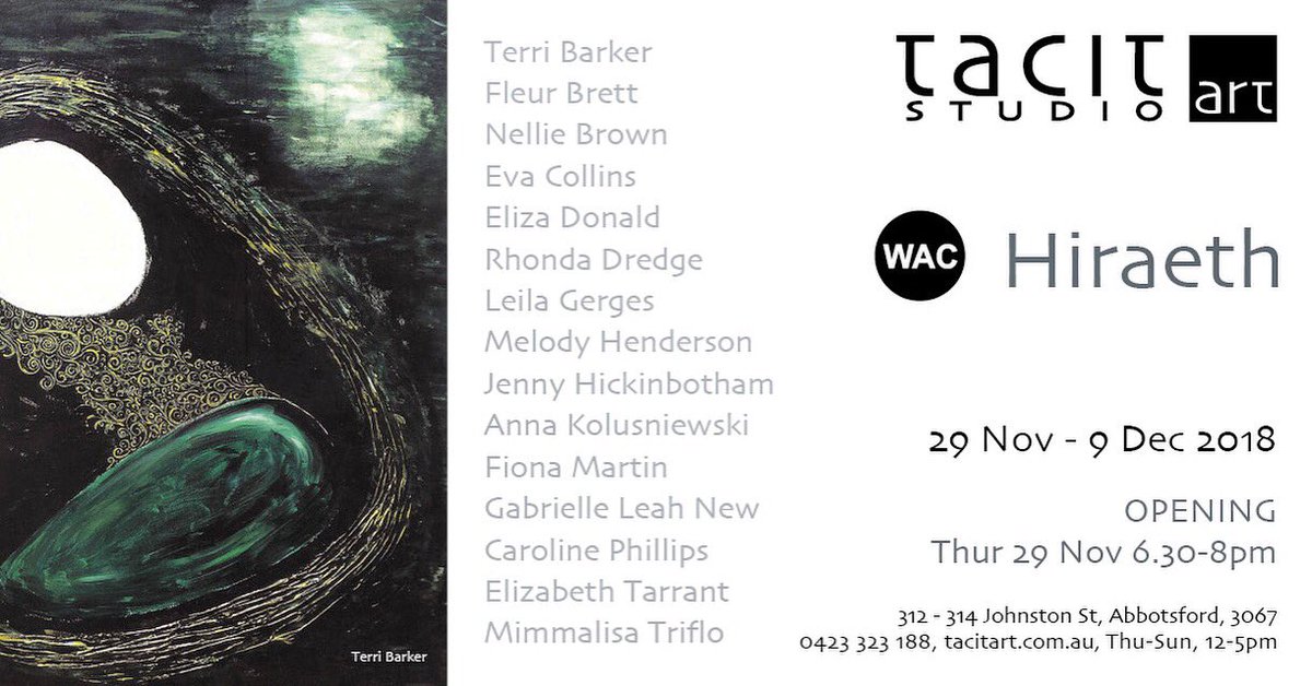 Please join us for WAC Woman Artists Collective’s inaugural exhibition HIRAETH. WAC is a feminist artist collective who meet and collaborate and support each other in our art practice. 15 local and international artists showing three works each.