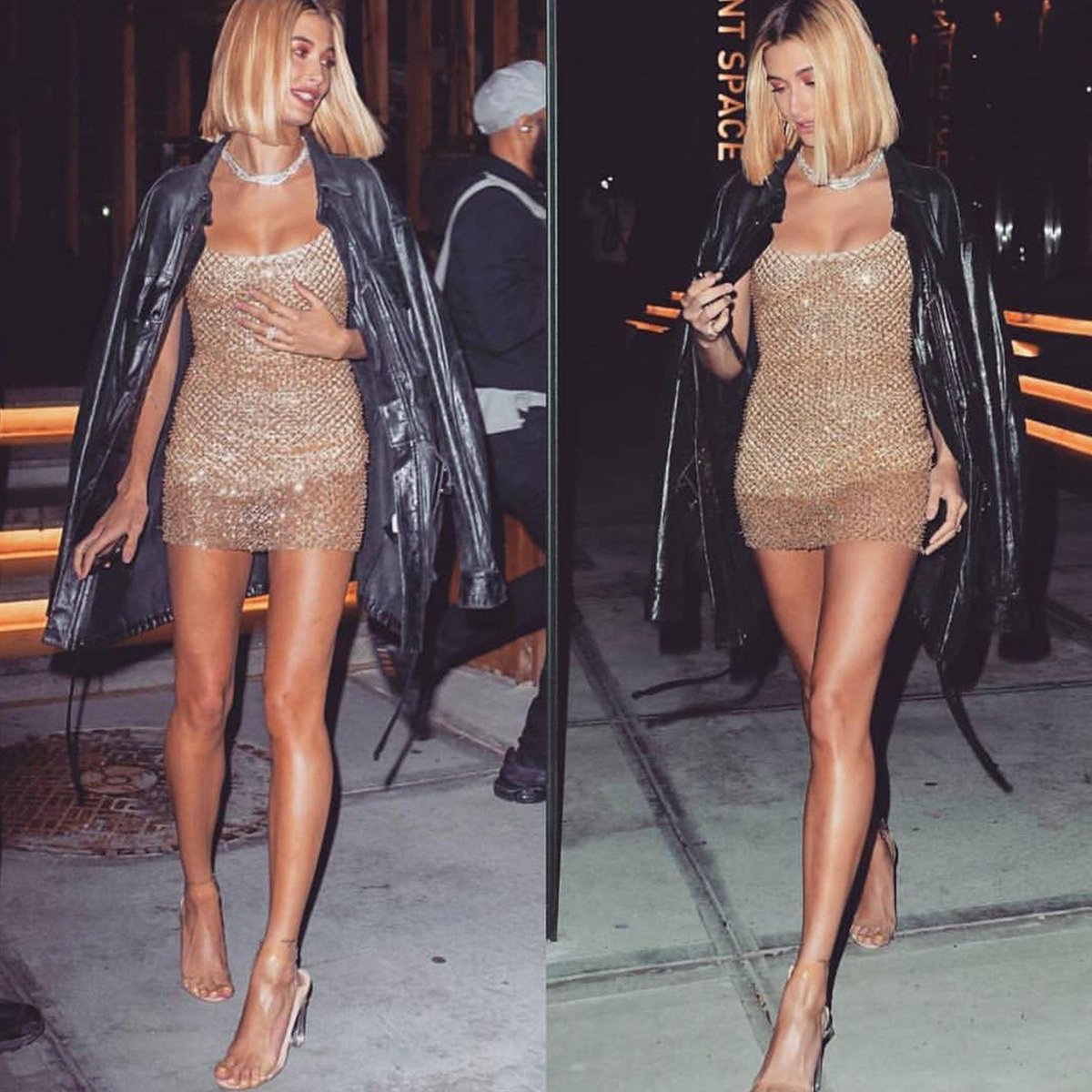 Throwback to when MRS. BIEBER rocked our "Drop A Glint" gold dress   #HaileyBieber