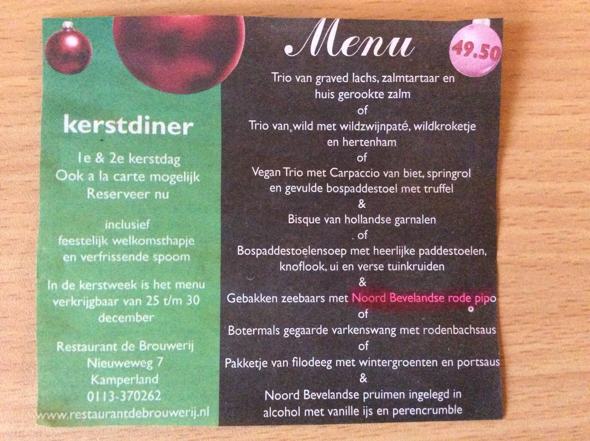 SelectPotato's tweet photo. De Rode Pipo op het kerstmenu bij Restaurant de Brouwerij https://t.co/uxpN07pI9D