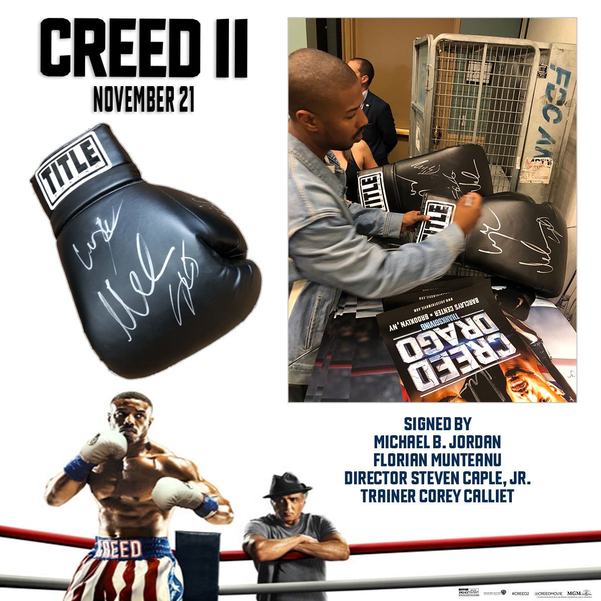 AMCTheatres's tweet photo. LAST CHANCE: FOLLOW &amp; RT for your chance to win a boxing glove signed by #Creed2's @michaelb4jordan and @big9nasty! Get tix now: https://t.co/MyG31tKR1C https://t.co/BTeQuU80rp